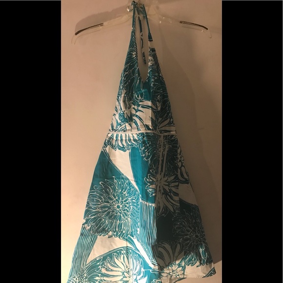 Ann Taylor Petites Lined Halter A Line Dress, Size: 0P, Color: Turquoise & White - Picture 10 of 10